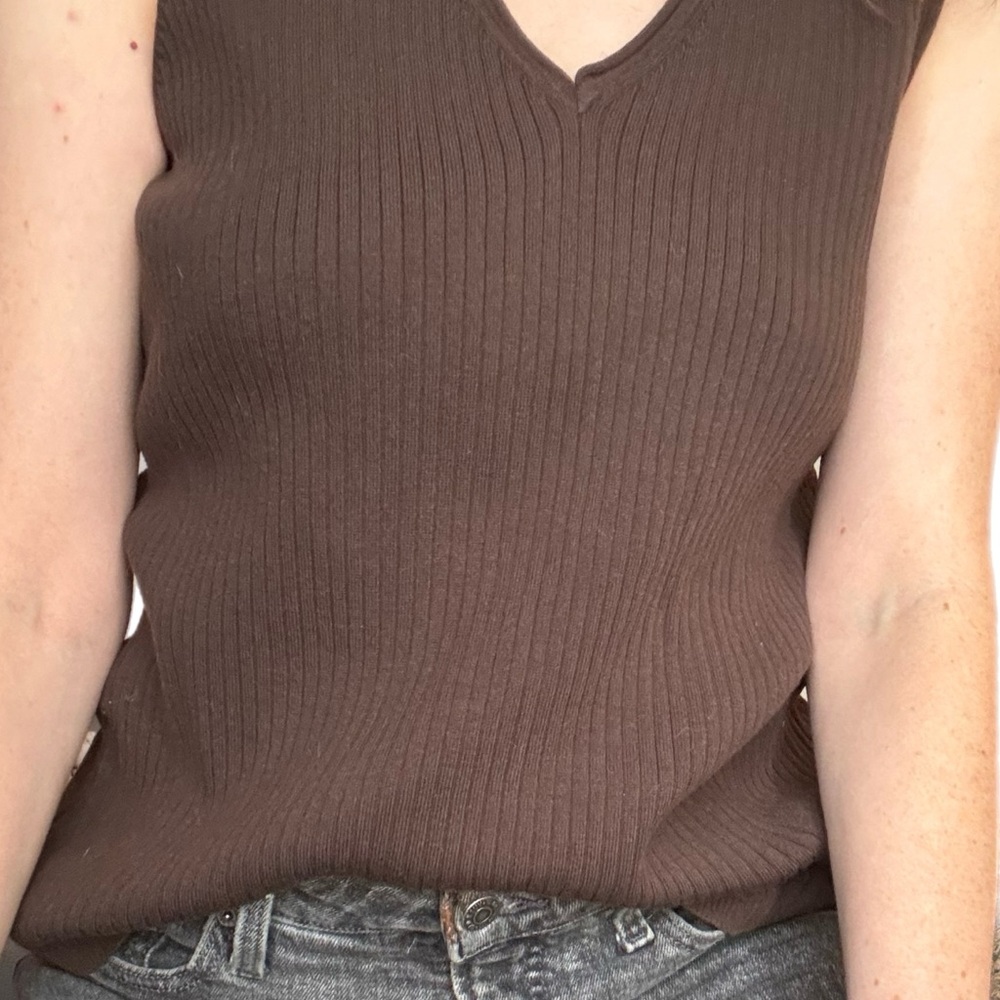 Chico's Taupe Ribbed Knit Top